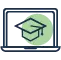 Illustration of a laptop with a graduation cap, symbolizing e-learning and improved product knowledge.