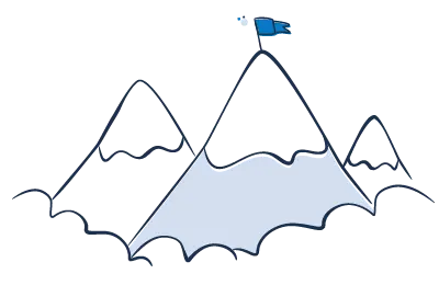 Illustration of a mountain peak with a flag, symbolizing achievement and success.