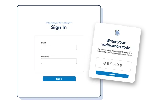 Illustration of a secure sign-in and two-factor authentication process for a reward program. Best Payment Solutions ensures safe and reliable access to accounts.