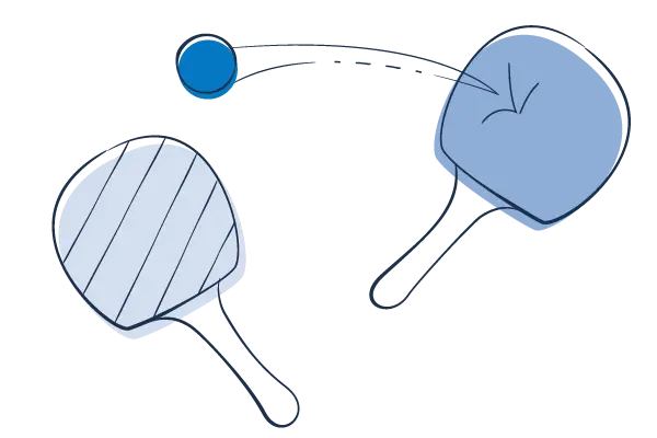 Illustration of two ping pong paddles exchanging a ball, symbolizing interaction and dynamic exchanges. Best Payment Solutions streamlines seamless financial transactions.