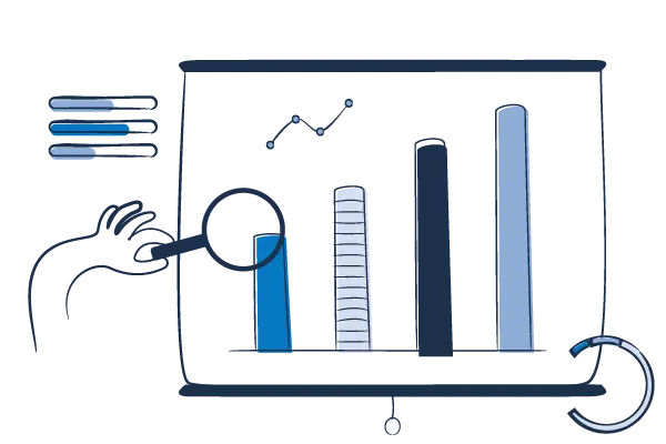 Illustration of a data analytics dashboard with bar charts and a magnifying glass, symbolizing data-driven decision-making. Best Payment Solutions provides insights to optimize business strategies.